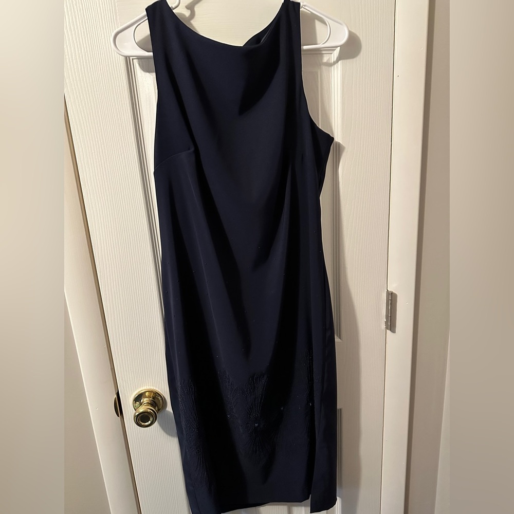 CDC  Formal Dress  Size 12 Navy Beads Keyhole Back Sleeveless Elegant Glitter